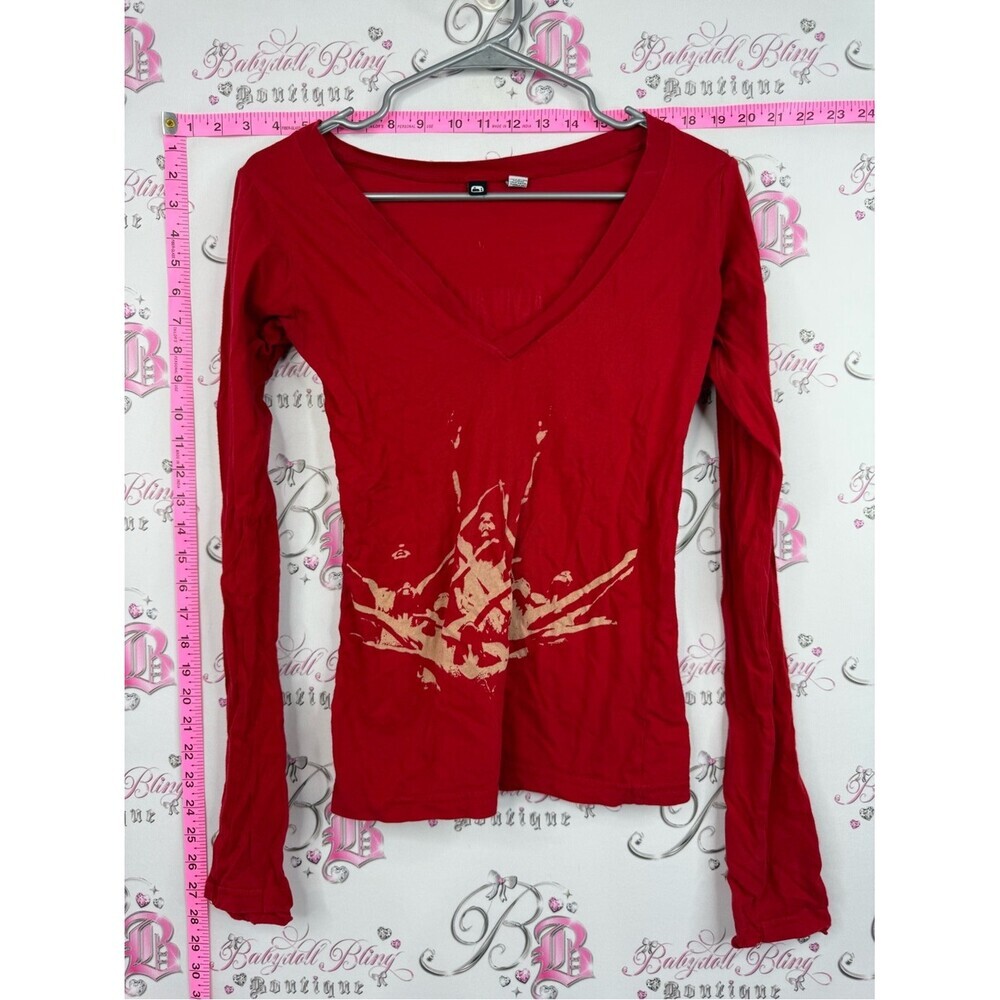 Long sleeve shirt Women's V-Neck Long Sleeve Graphic Top - Red